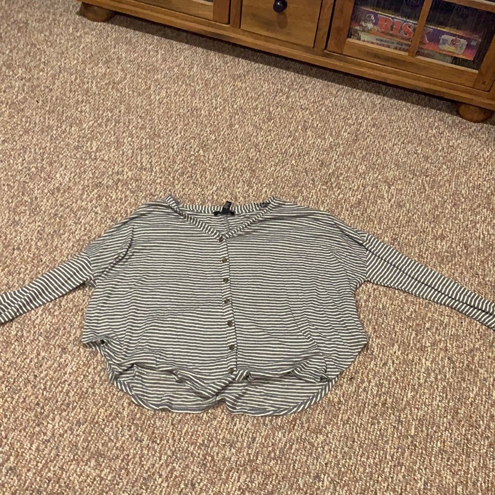 Knitted Grey and White Striped Top